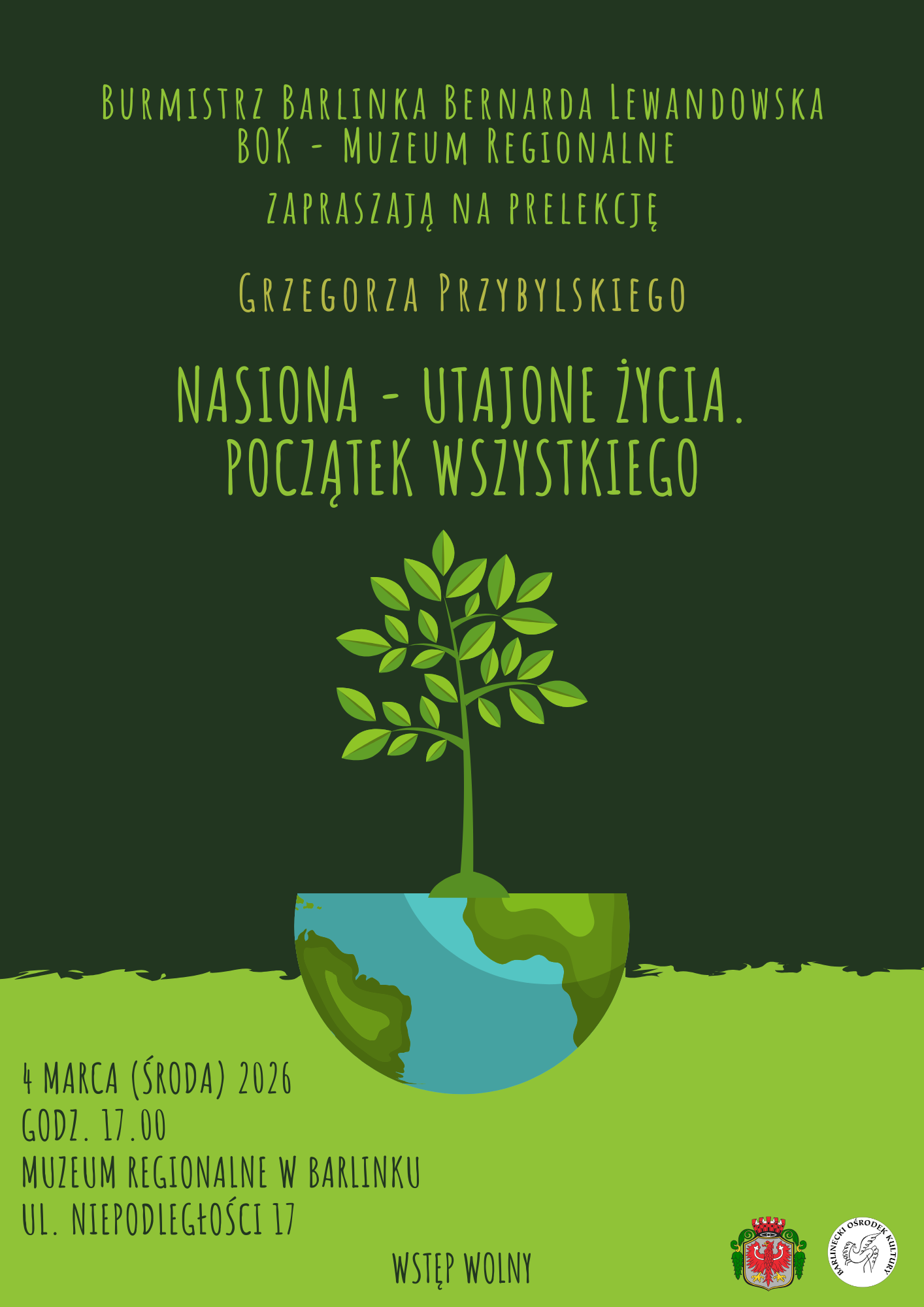 Plakat przedstawia ciemne tło na nim animowane drzewo na kuli ziemskiej