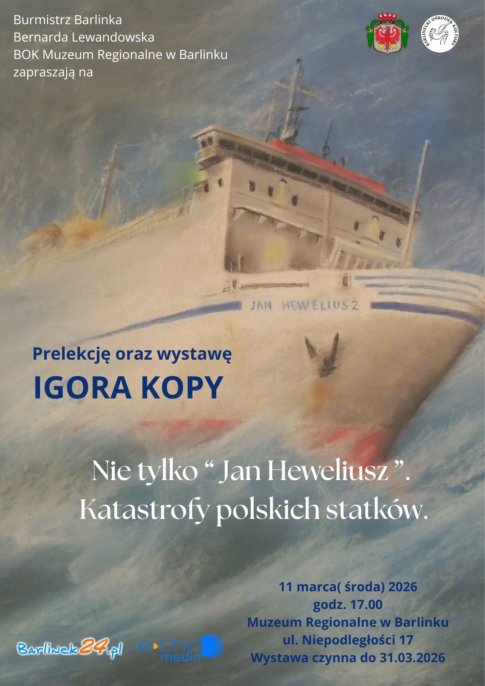 Plakat reklamowy - malowany statek na morzu.