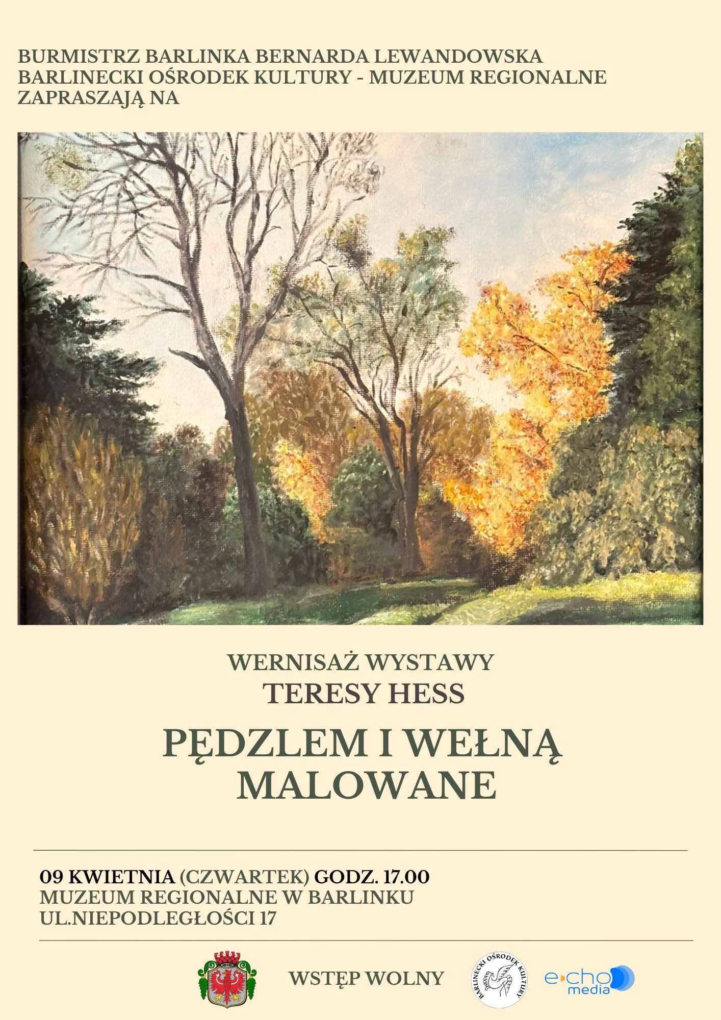 Plakat obraz drzew na tle nieba na beżowym tle