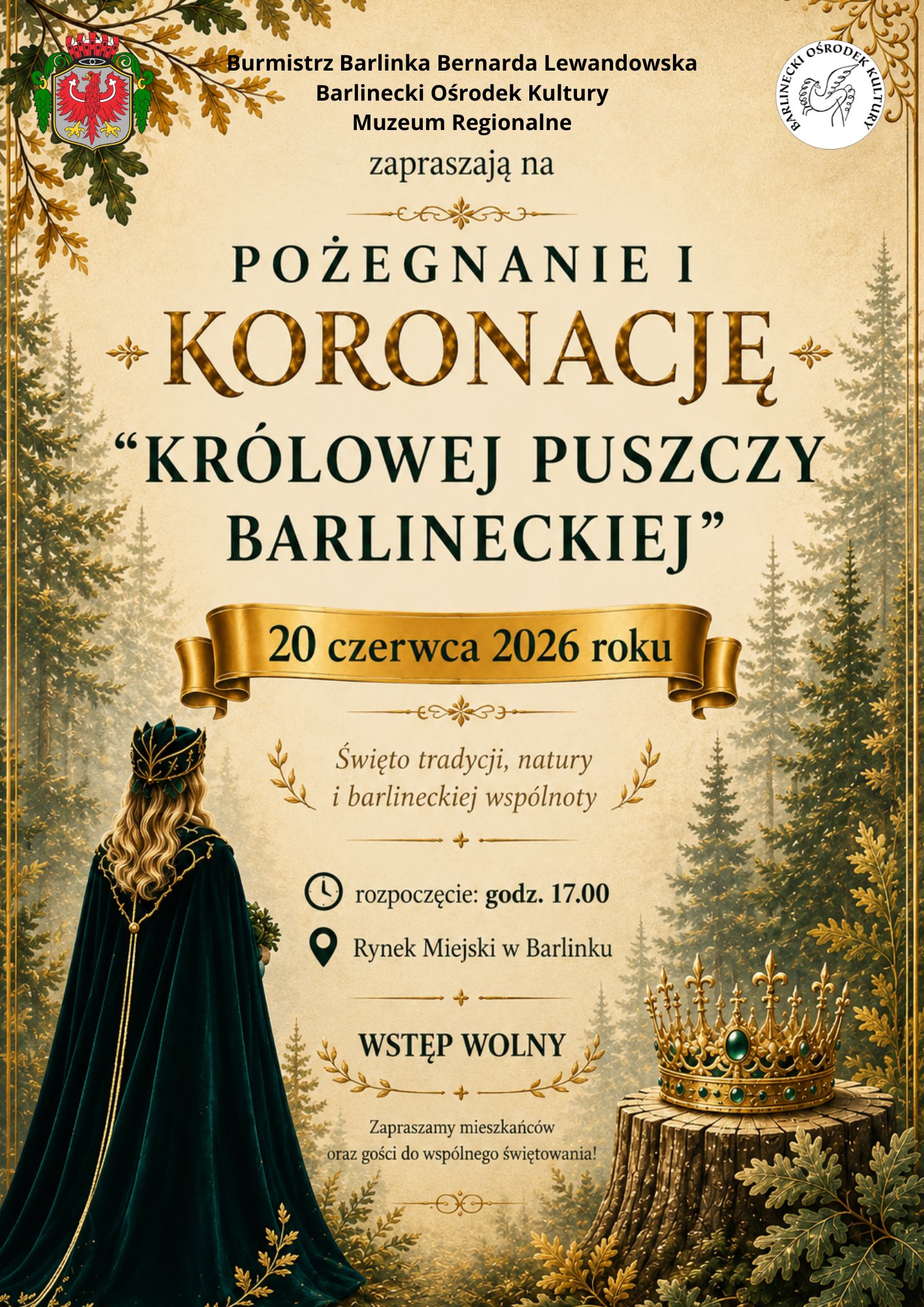 Grafika reklamowa - tło zielone z drzewami a na nim postać kobiety